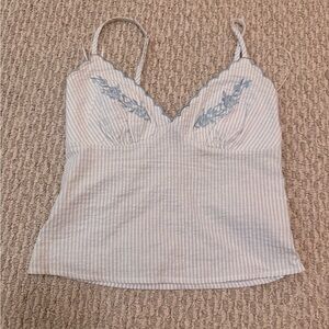 PacSun Light Blue Striped Camisole with Embroidery